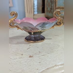 Vintage Pink and Gold Decorative Bowl Made In Italy